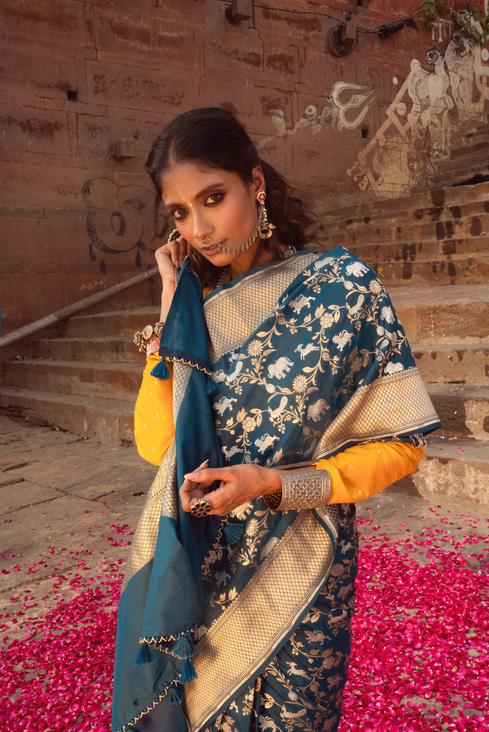 Teal Blue Pure Banarasi Silk Saree