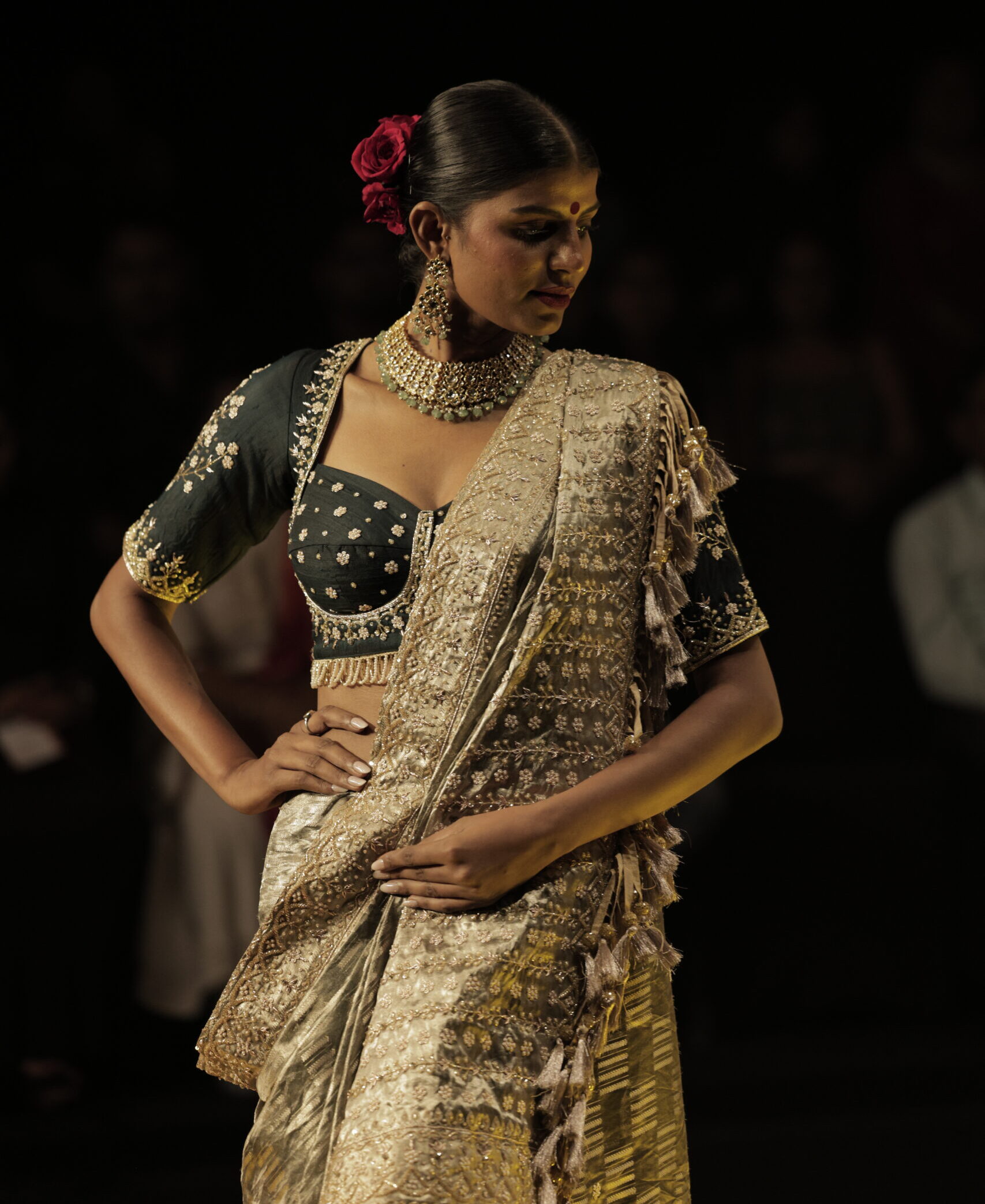 Golden Metallic Silk Designer Saree