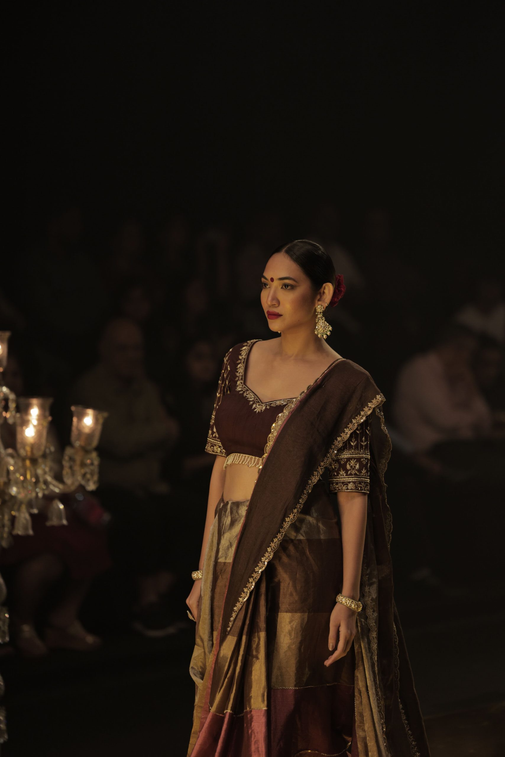 Brown Tissue Silk Designer Saree