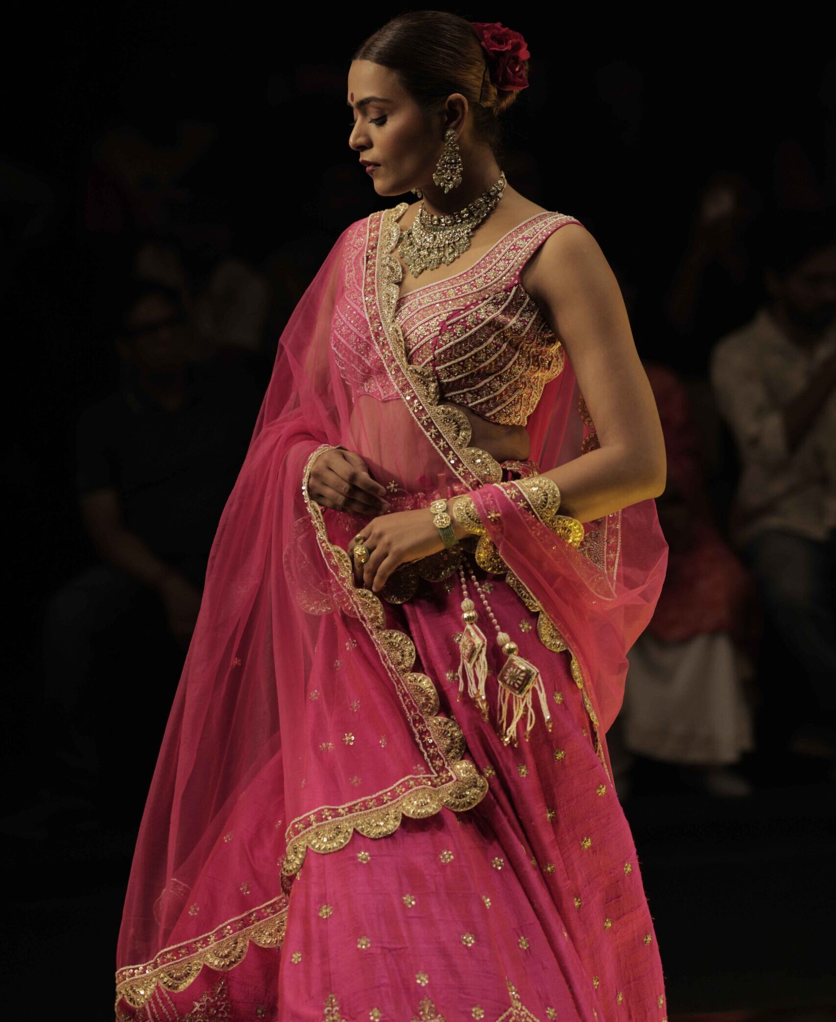 Pink Raw Silk Handwork Lehenga Set